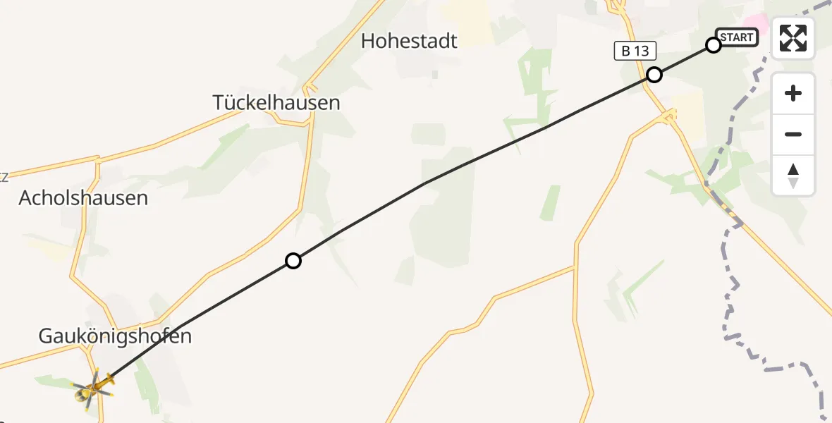 Flugroute Rettungshubschrauber Ochsenfurt Hospital - Gaukönigshofen, 20 September 2026, 14:38