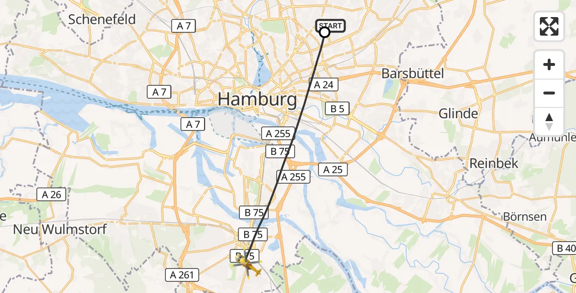 Flugroute Rettungshubschrauber Hamburg Military Hospital - Hamburg, 20 September 2026, 14:39