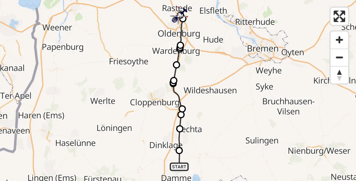 Flugroute Polizeihubschrauber Steinfeld (Oldenburg) - Oldenburg Police Hubschrauberlandeplatz, 20 September 2026, 14:46
