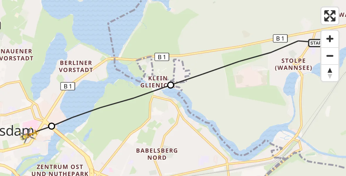 Flugroute Rettungshubschrauber Berlin - Ernst von Bergmann Clinic Hubschrauberlandeplatz, 20 September 2026, 14:55