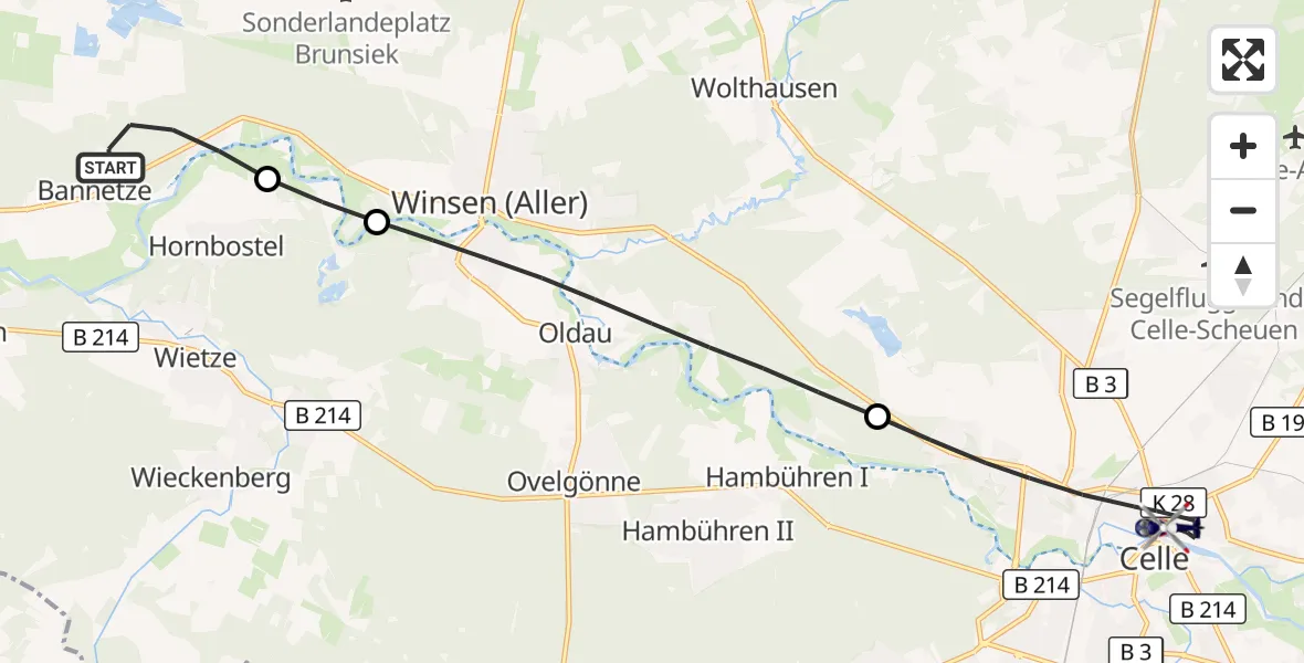 Flugroute Polizeihubschrauber Winsen (Aller) - Celle, 20 September 2026, 14:59