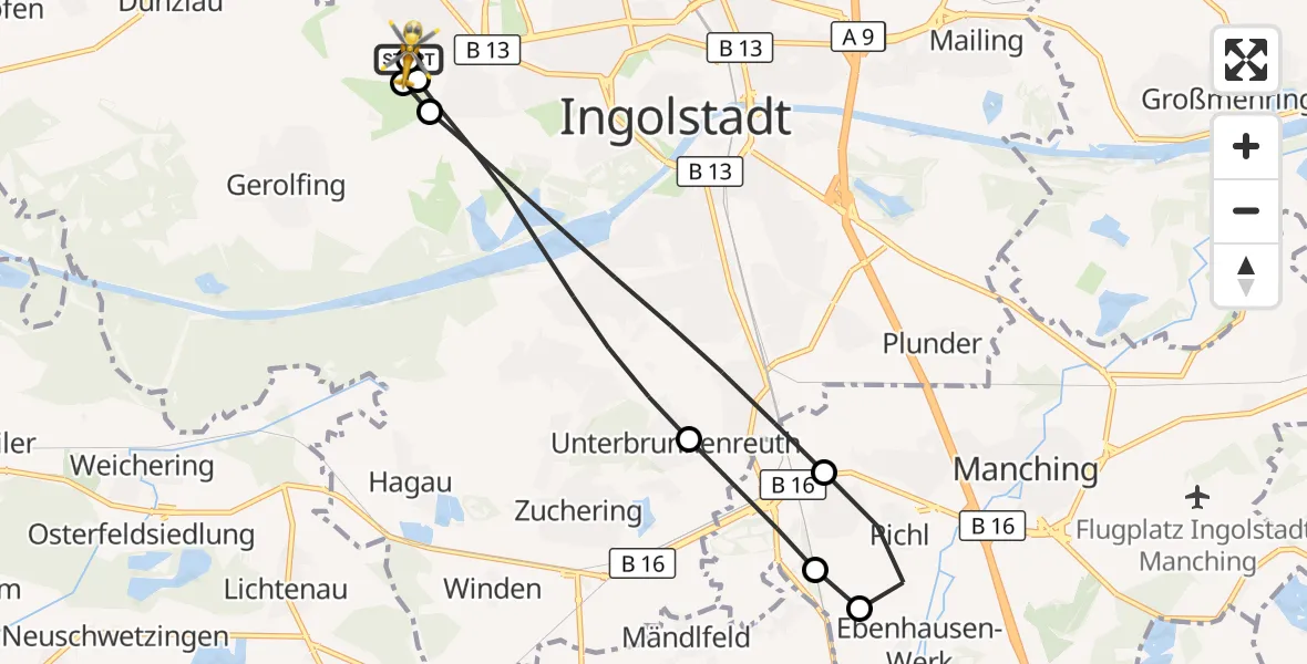 Flugroute Rettungshubschrauber Ingolstadt Hospital - Ingolstadt Hospital, 20 September 2026, 15:15