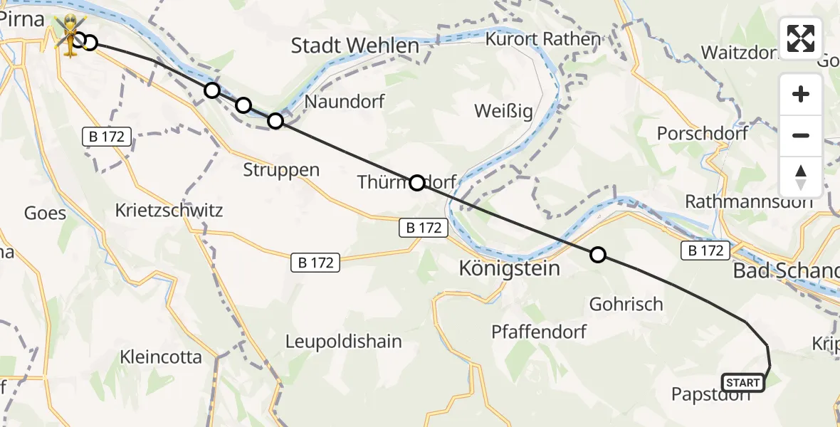 Flugroute Rettungshubschrauber Gohrisch - Pirna Hospital, 20 September 2026, 15:21