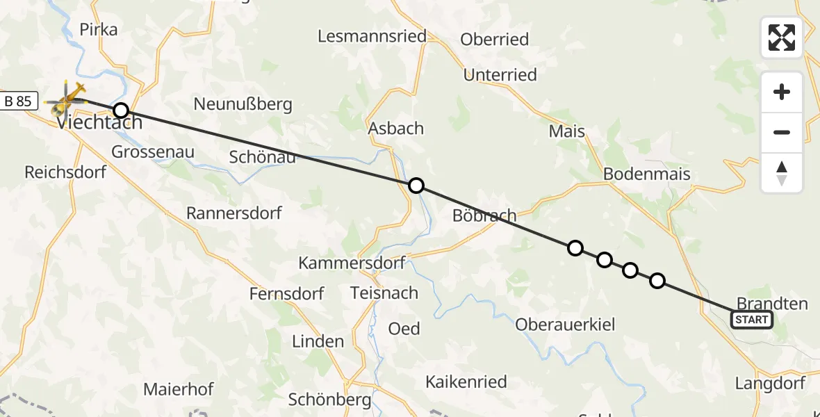 Flugroute Rettungshubschrauber Langdorf - Viechtach, 20 September 2026, 15:23