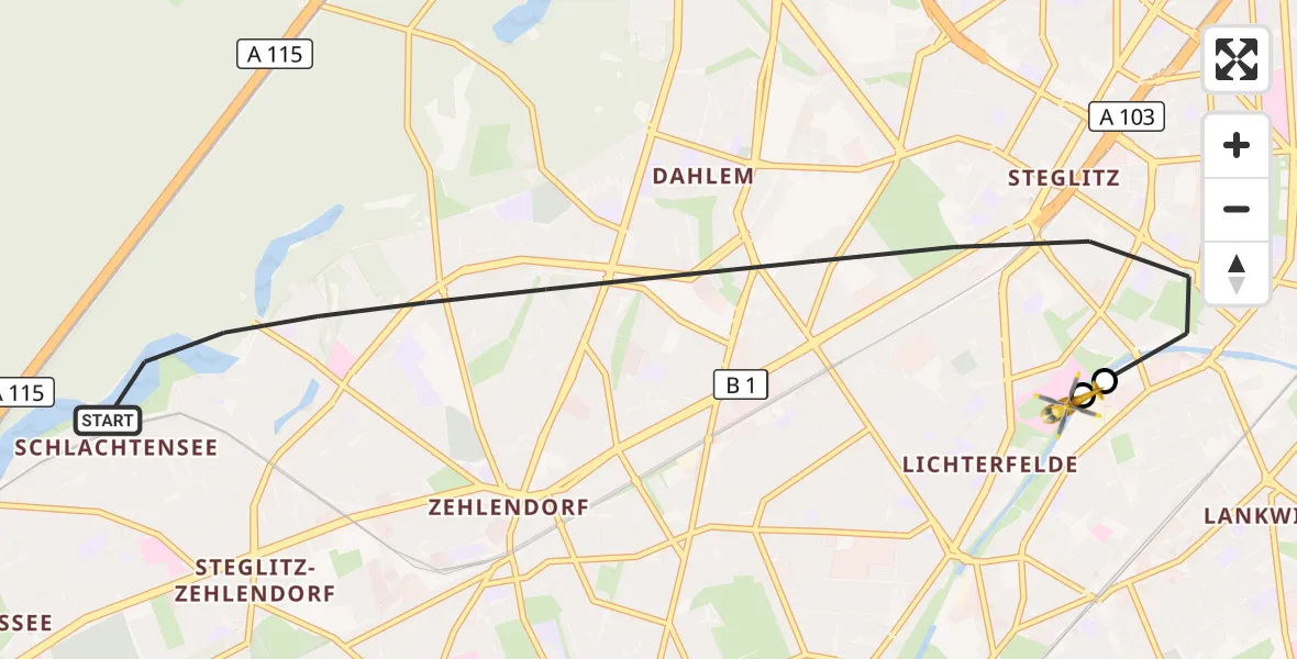 Flugroute Rettungshubschrauber Berlin - Charité Clinic Benjamin Franklin Campus, 20 September 2026, 15:29