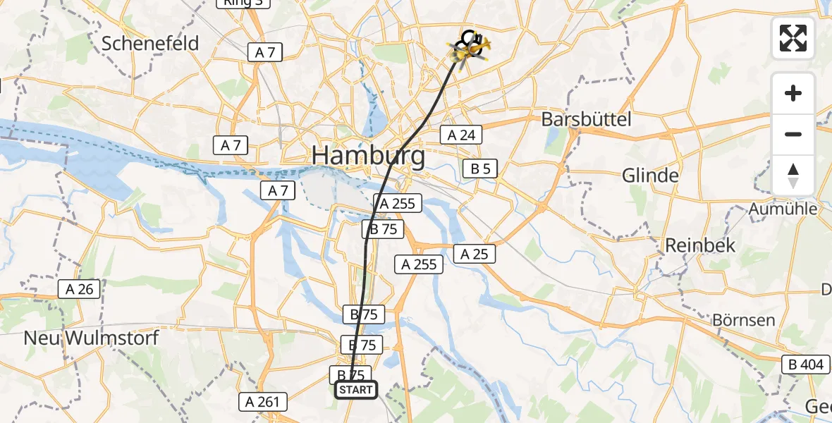 Flugroute Rettungshubschrauber Hamburg - Hamburg Military Hospital, 20 September 2026, 15:33