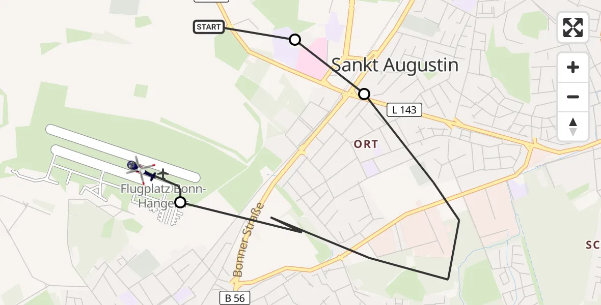 Flugroute Polizeihubschrauber Sankt Augustin - Bonn-Hangelar Flugplatz, 20 September 2026, 15:35