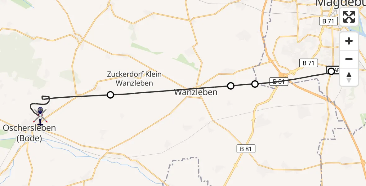 Flugroute Polizeihubschrauber Magdeburg City Flugplatz - Oschersleben (Bode), 20 September 2026, 15:37