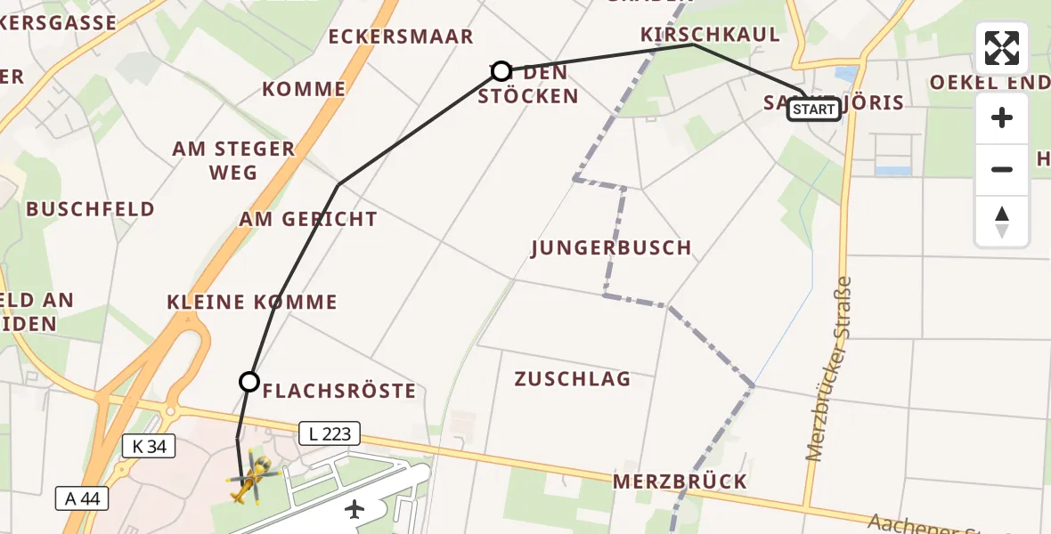 Flugroute Rettungshubschrauber Eschweiler - Aachen-Merzbrück Flughafen, 20 September 2026, 15:42