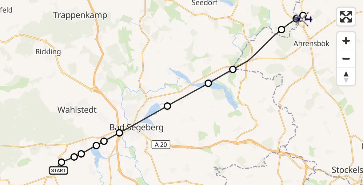 Flugroute Polizeihubschrauber Todesfelde - Christoph 12 Luftrettungszentrum, 20 September 2026, 15:43