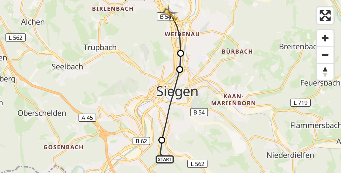 Flugroute Rettungshubschrauber Evangelisches Jung-Stilling Hospital - Siegen, 20 September 2026, 15:43