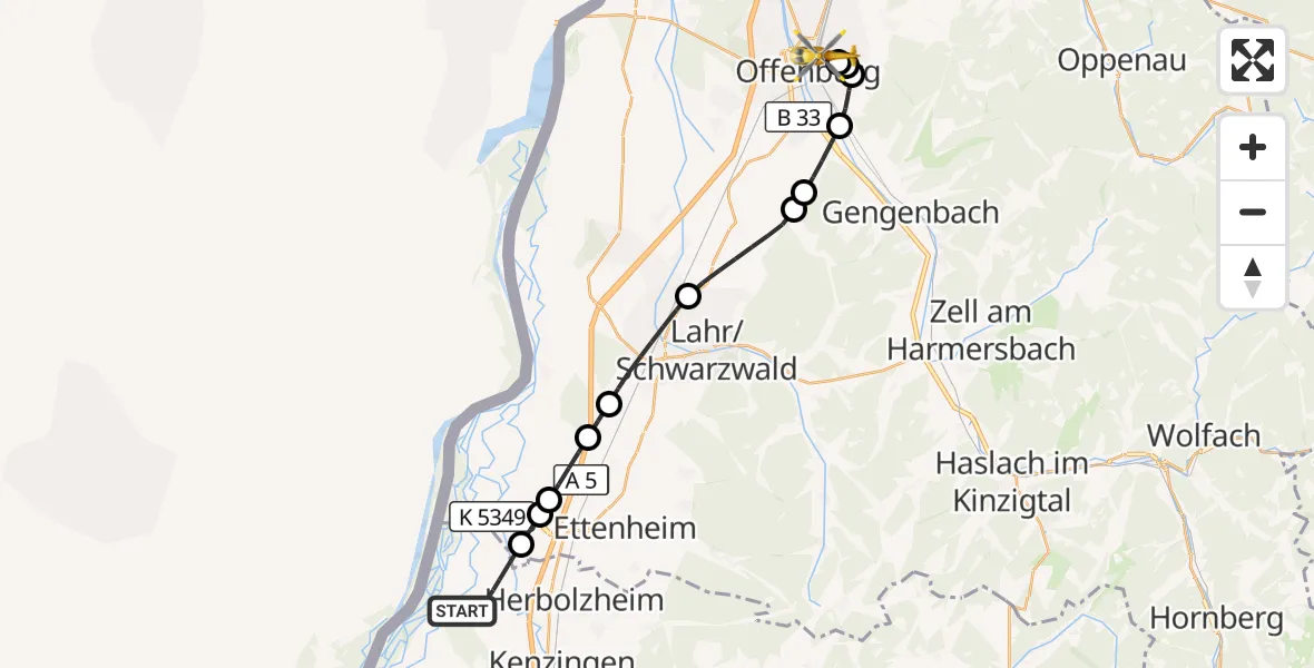 Flugroute Rettungshubschrauber Rheinhausen - Offenburg, 20 September 2026, 15:52
