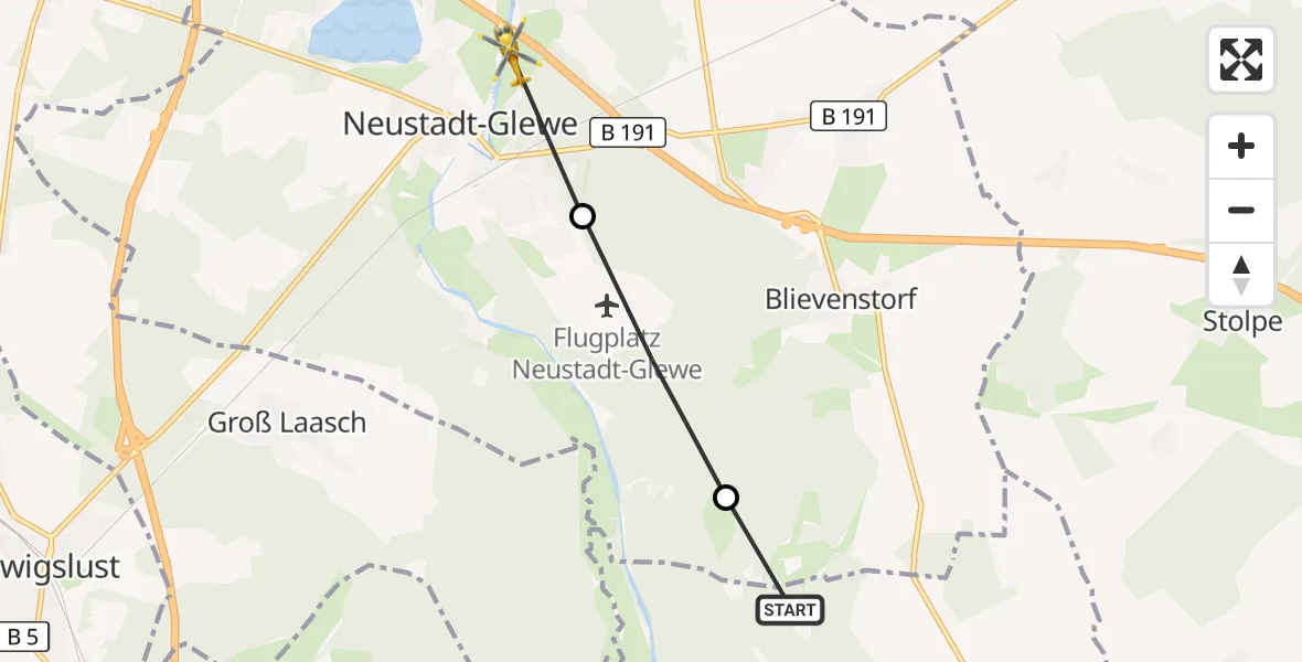 Flugroute Rettungshubschrauber Muchow - Neustadt-Glewe, 20 September 2026, 15:55