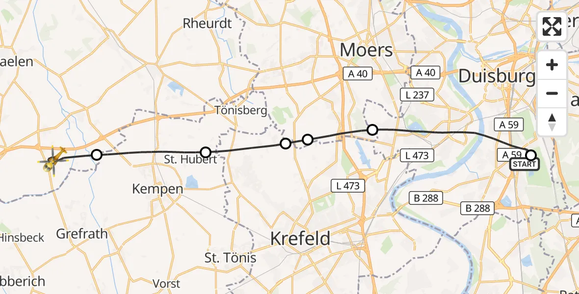 Flugroute Rettungshubschrauber Duisburg Air Rescue Hubschrauberlandeplatz (Christoph 9) - Wachtendonk, 20 September 2026, 15:57