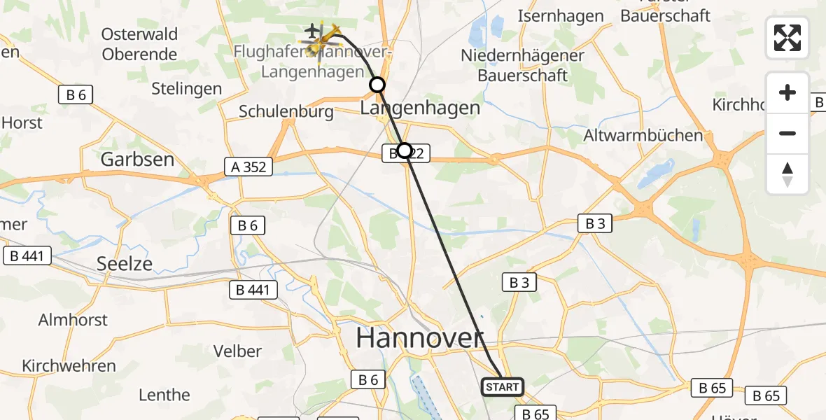 Flugroute Rettungshubschrauber Hannover - Flughafen Hannover, 20 September 2026, 16:07