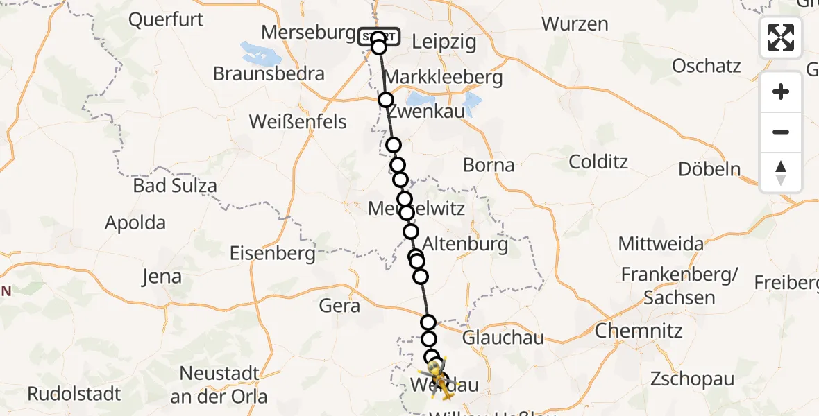 Flugroute Rettungshubschrauber ADAC Air Rescue Station Leipzig/Schkeuditz-Dölzig Hubschrauberlandeplatz (Christoph 61) - Pleißental Hospital, 20 September 2026, 16:10