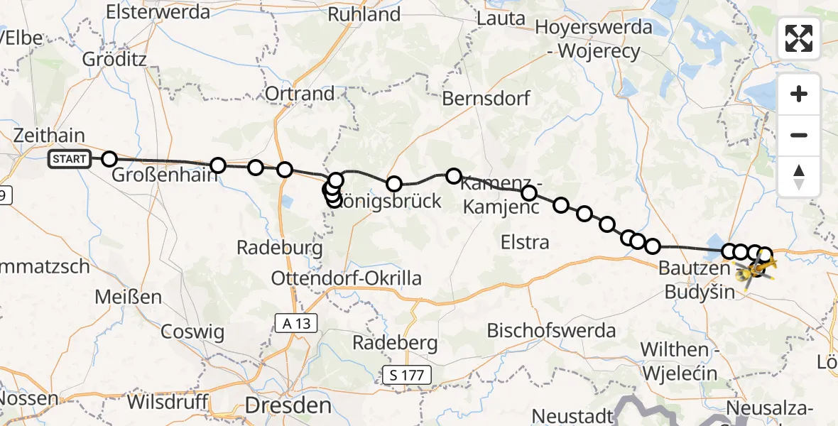 Flugroute Rettungshubschrauber Nünchritz - Bautzen Flugplatz, 20 September 2026, 16:11