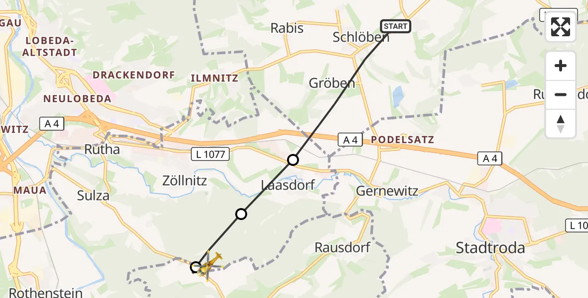 Flugroute Rettungshubschrauber Schlöben - Großbockedra, 20 September 2026, 16:17