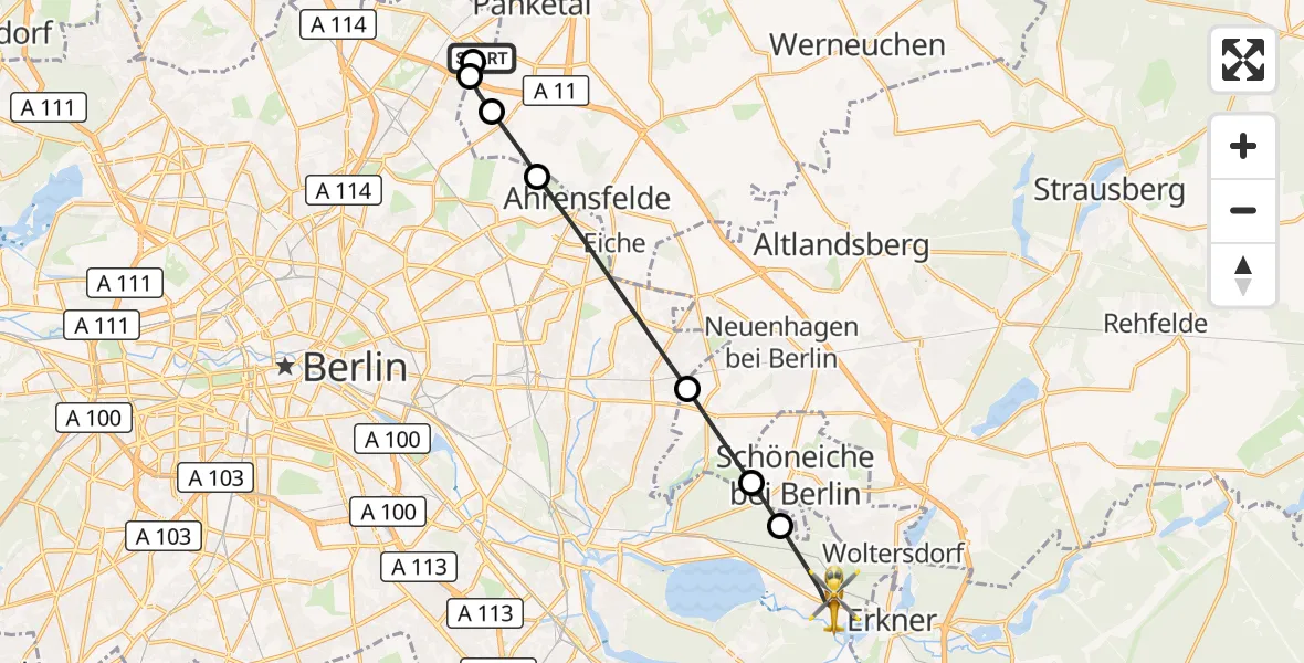 Flugroute Rettungshubschrauber Helios Clinic Berlin-Buch - Berlin, 20 September 2026, 16:18