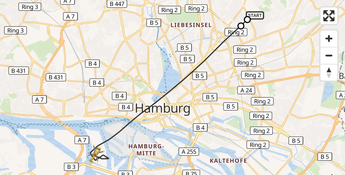 Flugroute Rettungshubschrauber Hamburg Military Hospital - Hamburg, 20 September 2026, 16:22