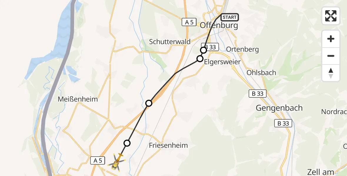 Flugroute Rettungshubschrauber Offenburg - Lahr Flughafen, 20 September 2026, 16:29