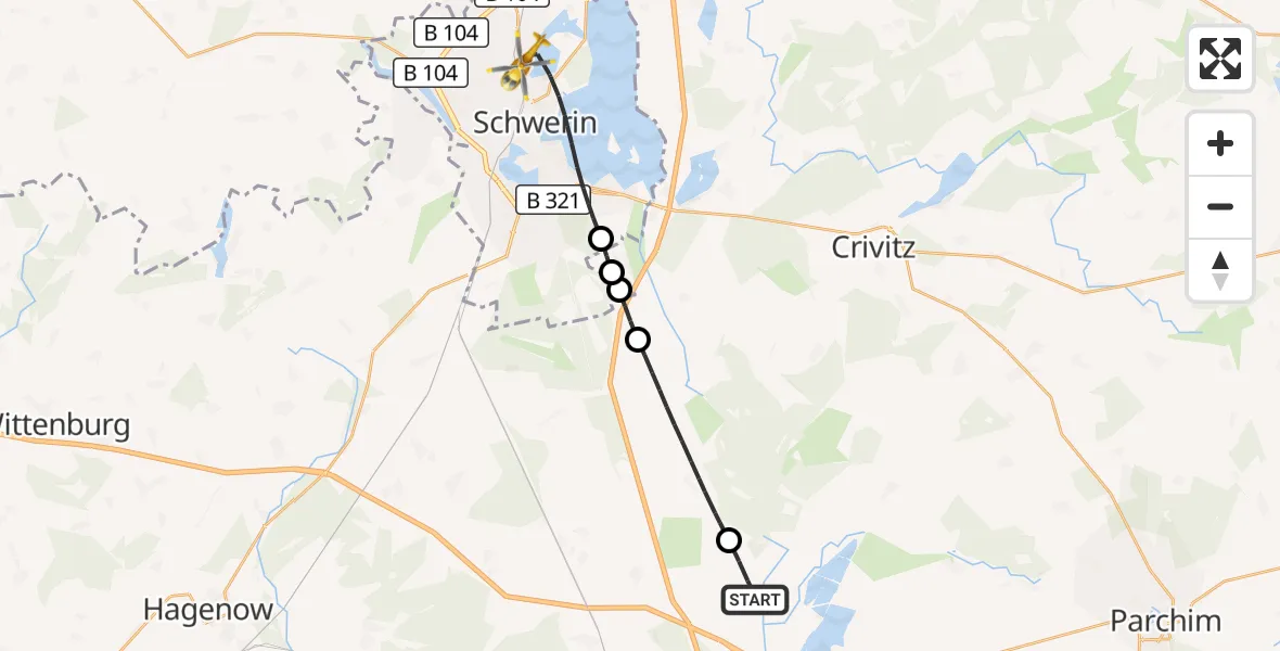 Flugroute Rettungshubschrauber Neustadt-Glewe - Schwerin, 20 September 2026, 16:36