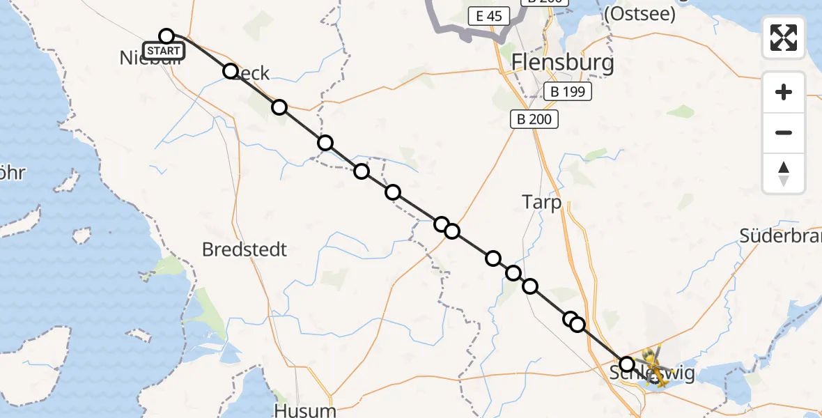 Flugroute Ambulanzhubschrauber Niebüll - Schleswig, 20 September 2026, 16:44