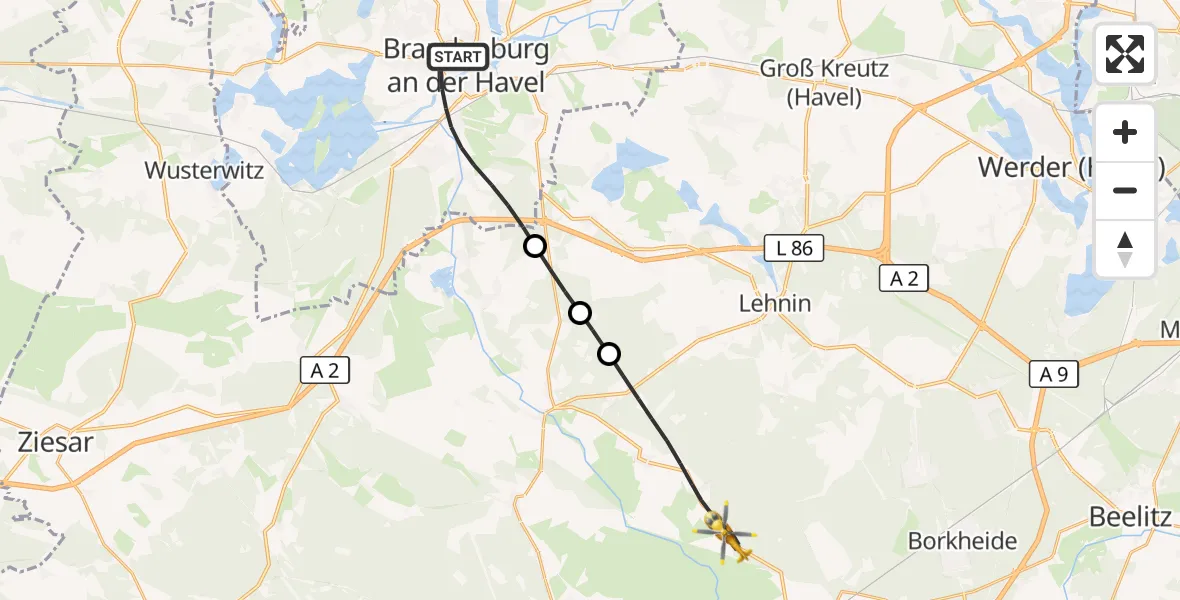 Flugroute Rettungshubschrauber Brandenburg an der Havel - Planebruch, 20 September 2026, 16:45