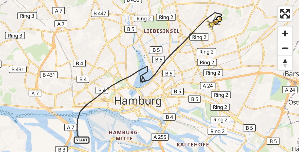 Flugroute Rettungshubschrauber Hamburg - Hamburg Military Hospital, 20 September 2026, 16:48