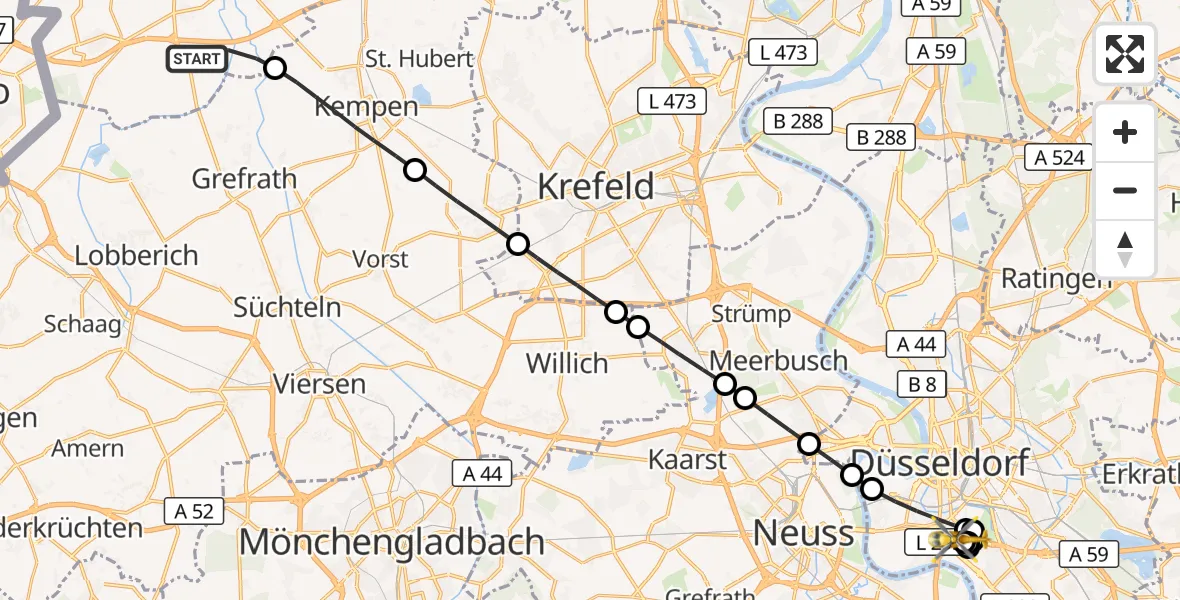 Flugroute Rettungshubschrauber Wachtendonk - Düsseldorf University Hospital, 20 September 2026, 17:00