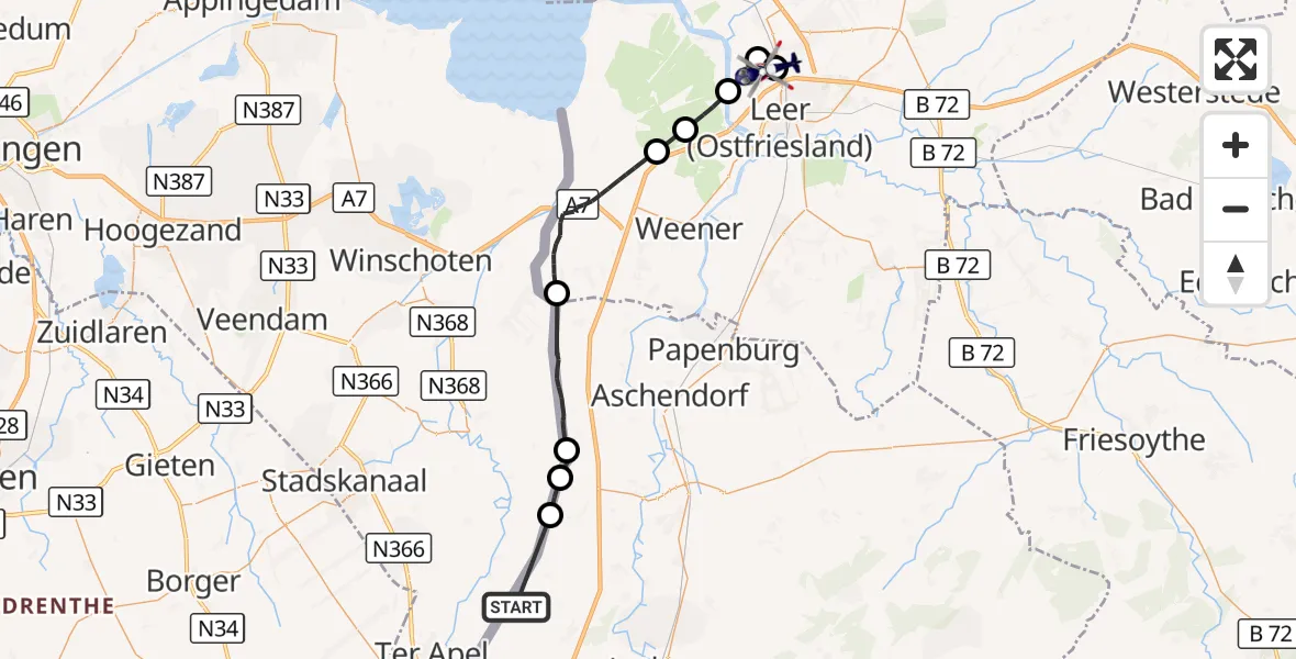 Flugroute Polizeihubschrauber Sustrum - Flugplatz Leer-Papenburg, 20 September 2026, 17:03