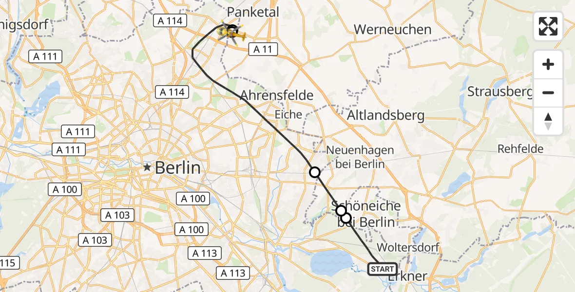 Flugroute Rettungshubschrauber Berlin - Helios Clinic Berlin-Buch, 20 September 2026, 17:10