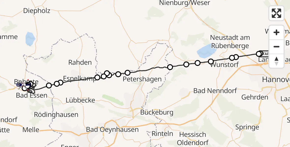 Flugroute Polizeihubschrauber Flughafen Hannover - Bohmte, 20 September 2026, 17:10