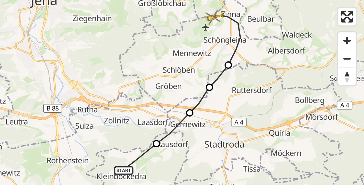 Flugroute Rettungshubschrauber Großbockedra - Schöngleina, 20 September 2026, 17:16