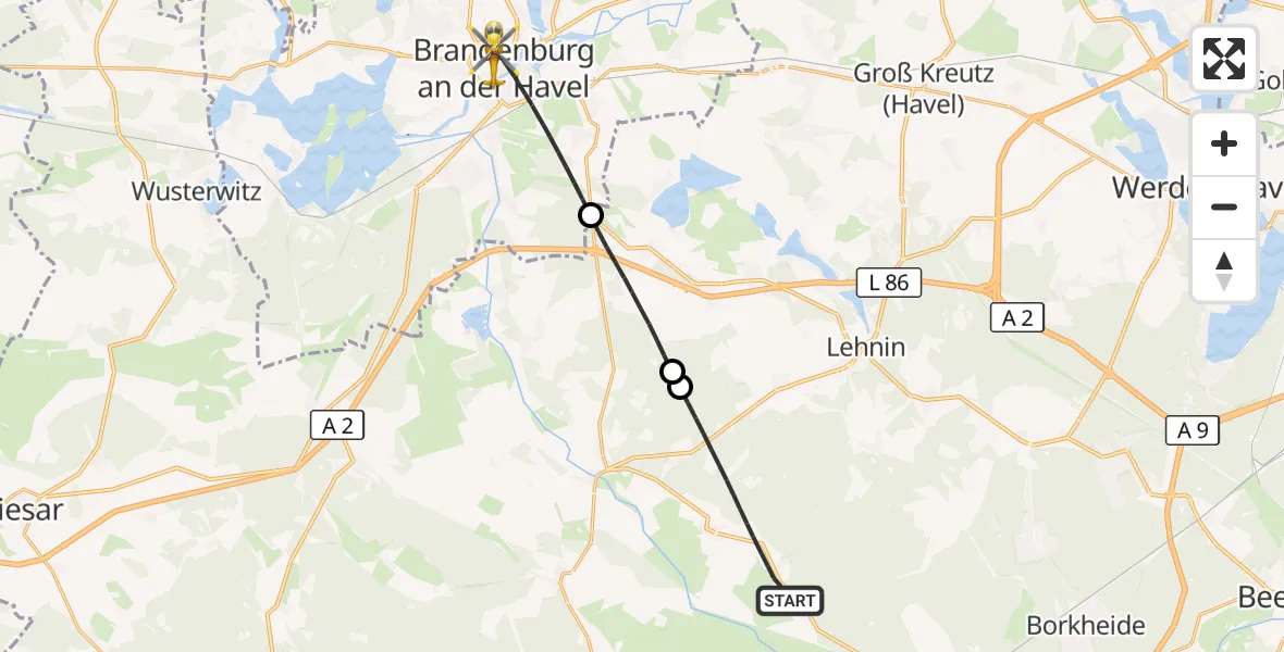 Flugroute Rettungshubschrauber Planebruch - Brandenburg an der Havel, 20 September 2026, 17:22