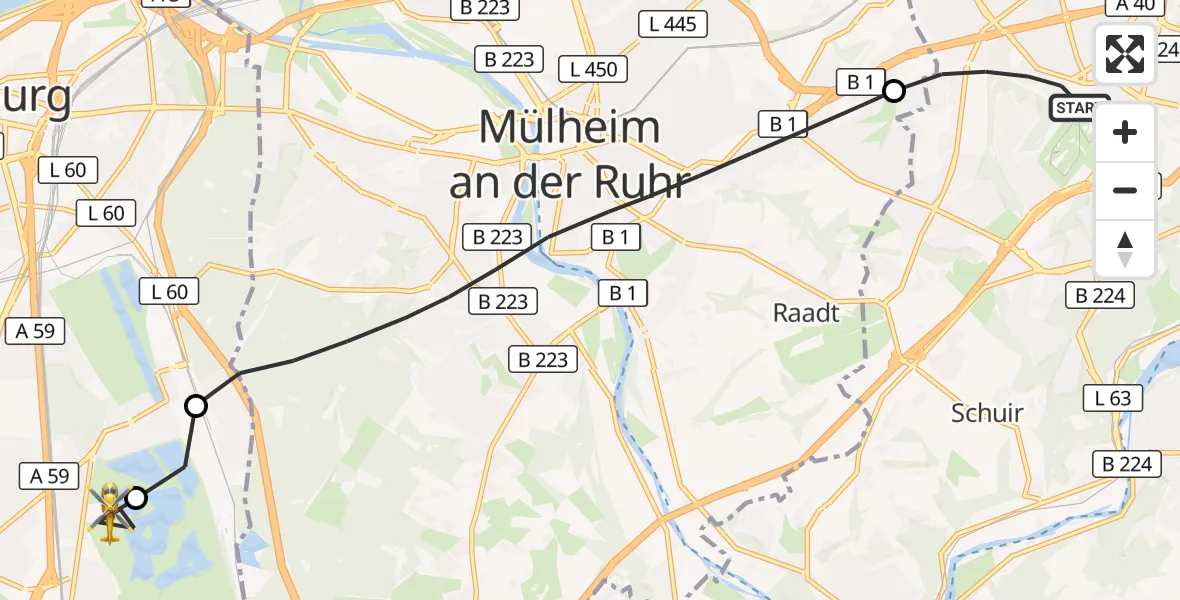 Flugroute Rettungshubschrauber Essen - Duisburg Air Rescue Hubschrauberlandeplatz (Christoph 9), 20 September 2026, 17:26
