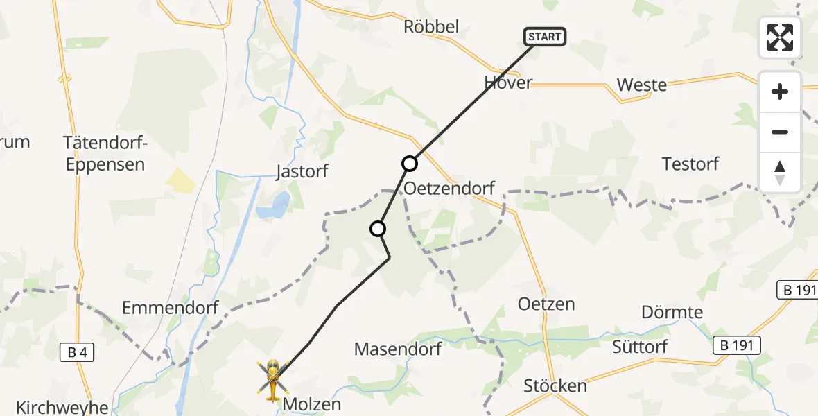 Flugroute Rettungshubschrauber Weste - Uelzen, 20 September 2026, 17:37