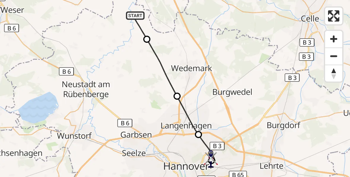 Flugroute Polizeihubschrauber Neustadt am Rübenberge - Hannover Luftrettung Hubschrauberlandeplatz (Christoph 4), 20 September 2026, 17:39