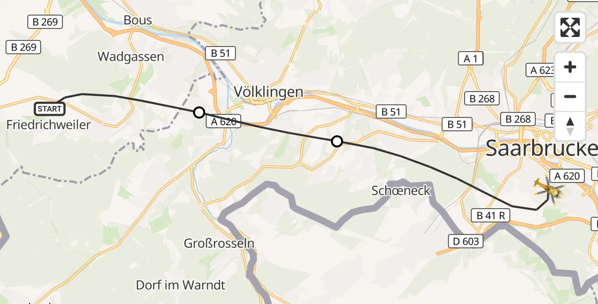 Flugroute Rettungshubschrauber Wadgassen - Saarbrücken, 20 September 2026, 17:42