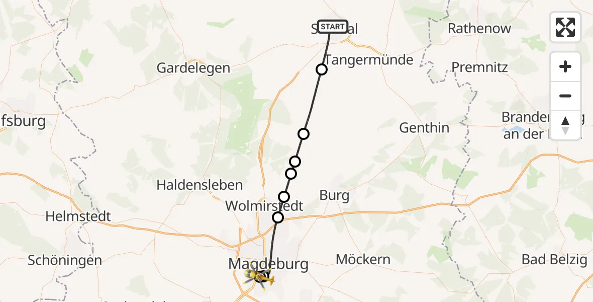 Flugroute Rettungshubschrauber Stendal - Magdeburg, 20 September 2026, 17:44