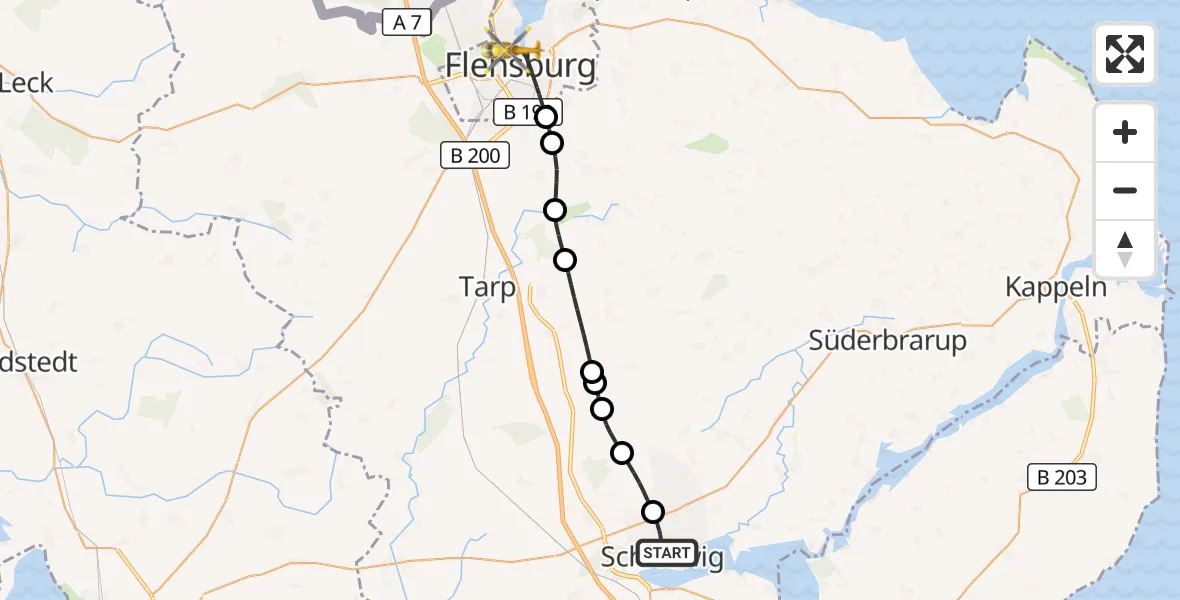 Flugroute Ambulanzhubschrauber Schleswig - Flensburg, 20 September 2026, 17:51