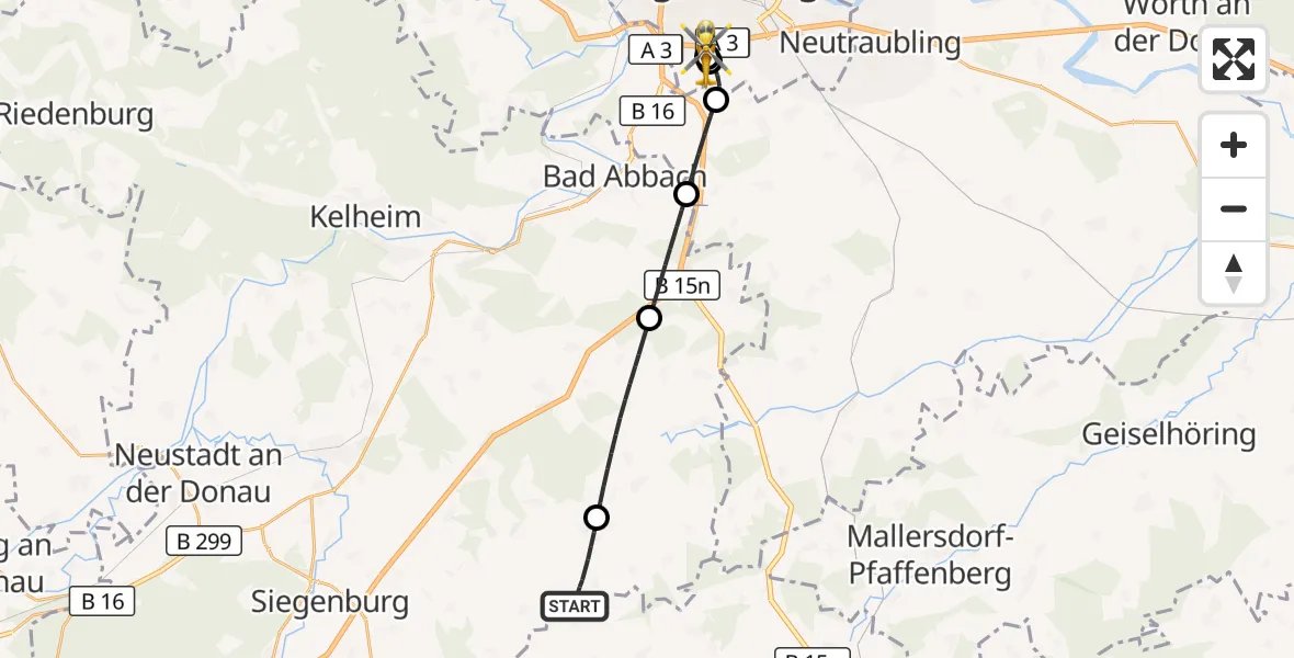 Flugroute Rettungshubschrauber Rohr i.NB - DRF Air Rescue Station Regensburg / Regensburg University Hospital, 20 September 2026, 17:51
