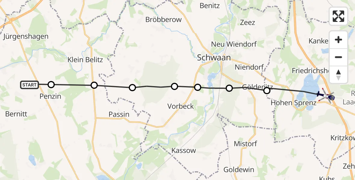 Flugroute Polizeihubschrauber Bernitt - Hohen Sprenz, 20 September 2026, 17:55