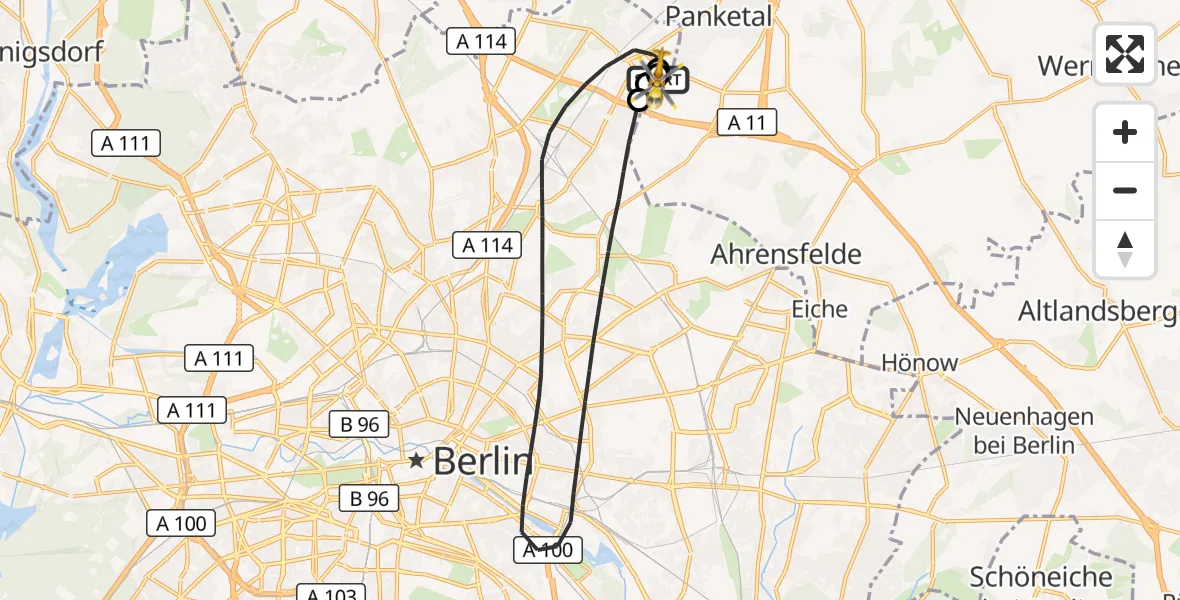 Flugroute Rettungshubschrauber Helios Clinic Berlin-Buch - Helios Clinic Berlin-Buch, 20 September 2026, 18:18