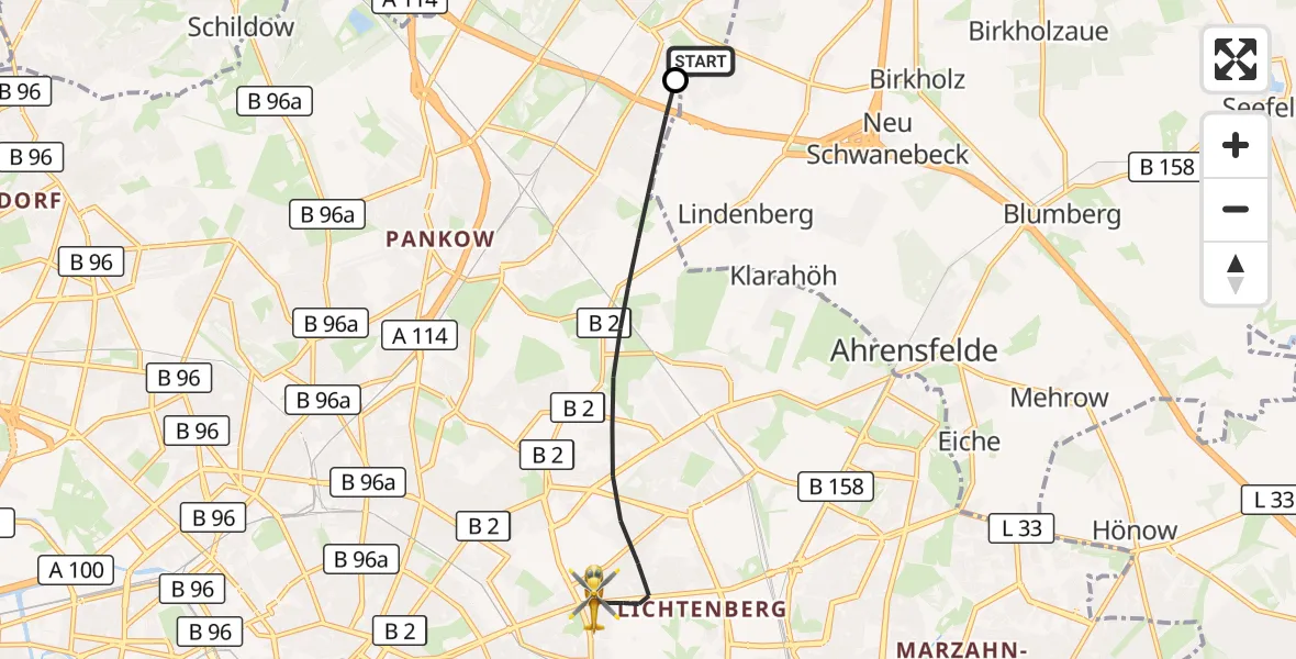 Flugroute Rettungshubschrauber Helios Clinic Berlin-Buch - Berlin, 20 September 2026, 18:38