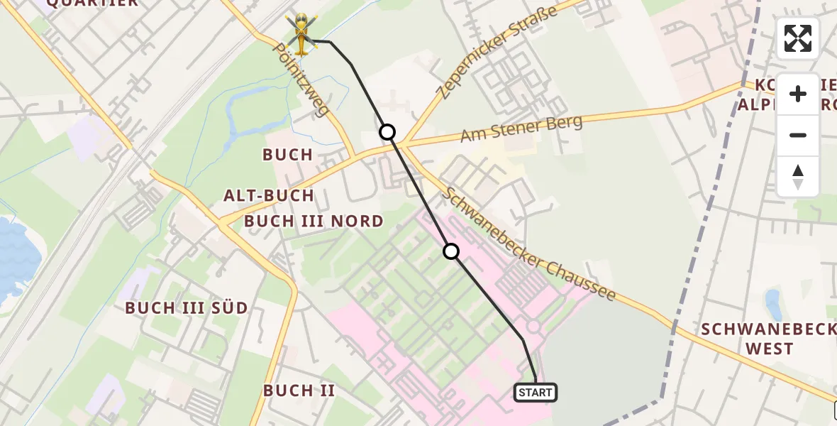Flugroute Rettungshubschrauber Helios Clinic Berlin-Buch - Berlin, 20 September 2026, 18:59