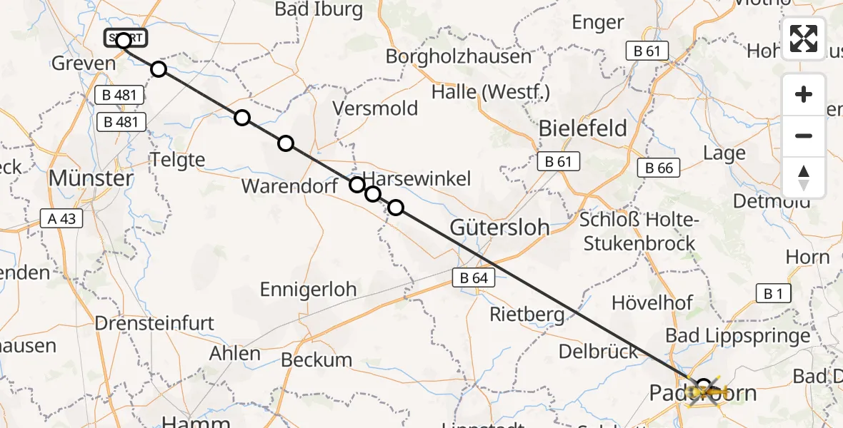 Flugroute Ambulanzhubschrauber Christoph  Westfalen-ADAC - Paderborn, 20 September 2026, 19:07