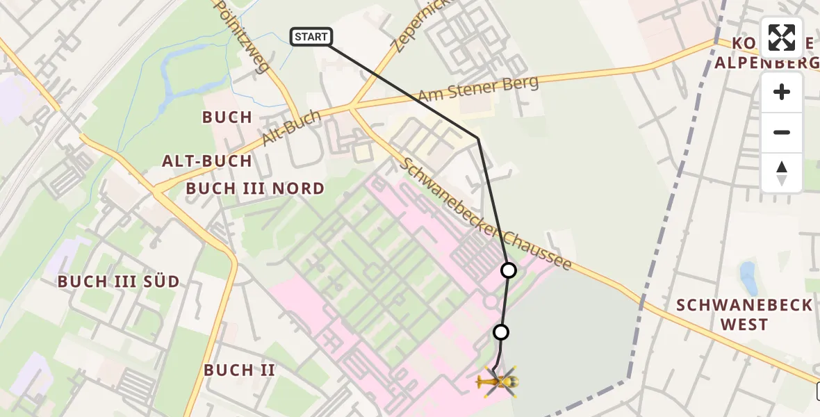 Flugroute Rettungshubschrauber Berlin - Helios Clinic Berlin-Buch, 20 September 2026, 19:28