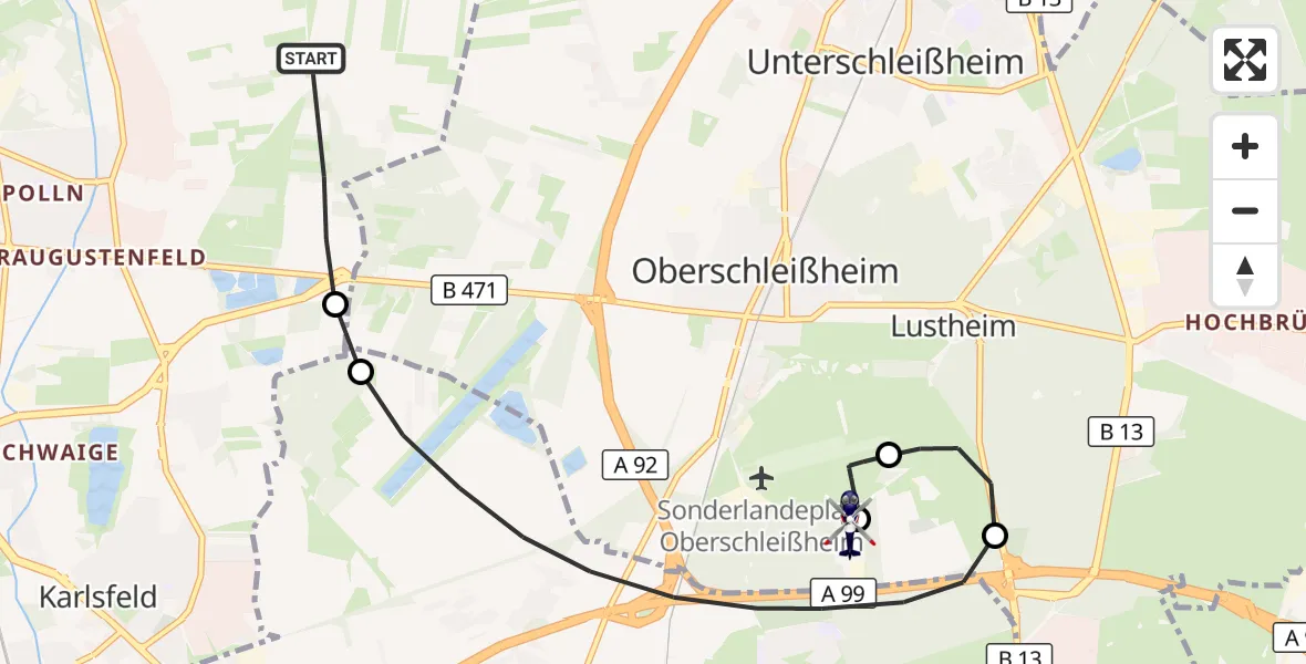 Flugroute Polizeihubschrauber Dachau - Oberschleißheim, 20 September 2026, 20:09