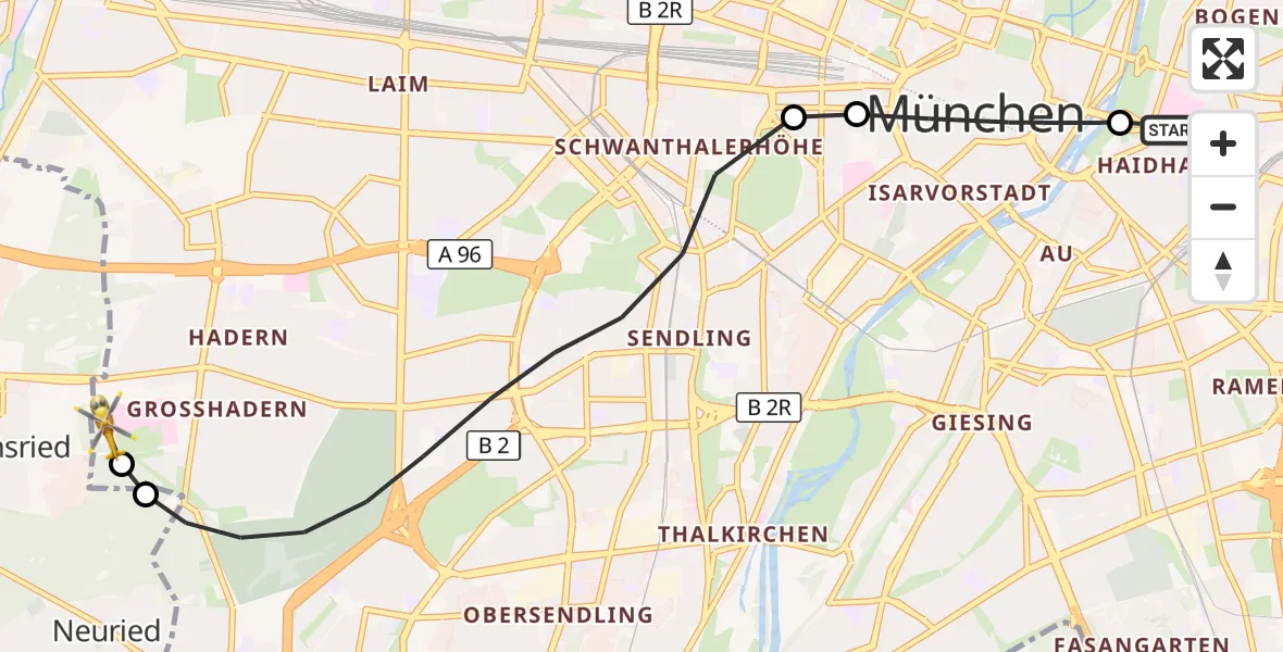 Flugroute Rettungshubschrauber Rechts der Isar University Hospital - DRF Air Rescue München Hubschrauberlandeplatz, 20 September 2026, 20:26